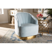 Baxton Studio TSF-6642-Light Blue/Gold-CC Fiore Glam and Luxe Light Blue Velvet Fabric Upholstered Brushed Gold Finished Swivel Accent Chair